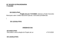 A 3ª Sessão Extraordinária será realizada hoje (17/04) as 16:00 horas no Plenario Ilton Provenzi