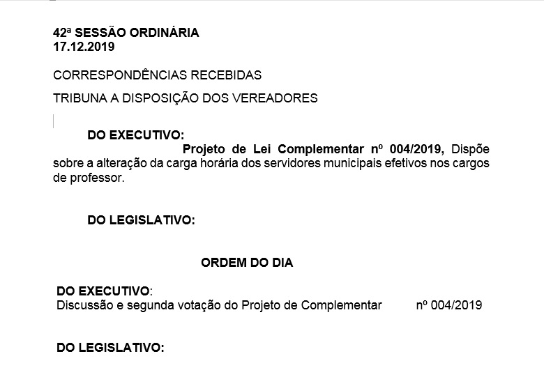 42ª Sessão Ordinária - Será realizada dia 17/12 excepcionalmente as 09:00 horas