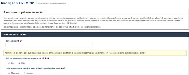 Enem 2018: atendimento por nome social deve ser solicitado a partir desta segunda (28)