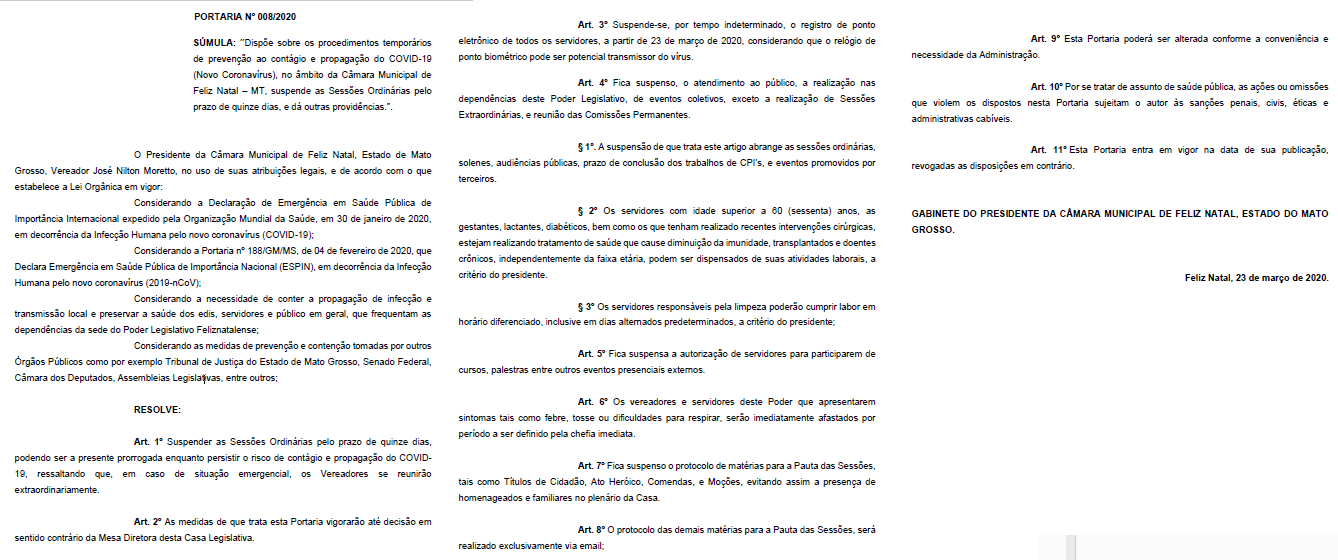 Portaria 008/2020 - Coronavírus (Covid-19)